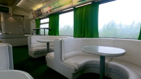 Restaurant in Train of First Class Business Class Luxury Train Lounge in Europe Stock Footage 220289457