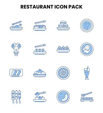 Restaurant Two Color Blue Vector Icons Pack Stock Illustration