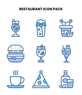 Restaurant Two Colour Design Icons Pack Stock Illustration