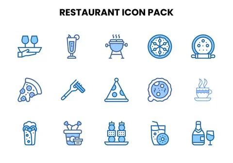Restaurant Two Colour Set Icons Pack Stock Illustration