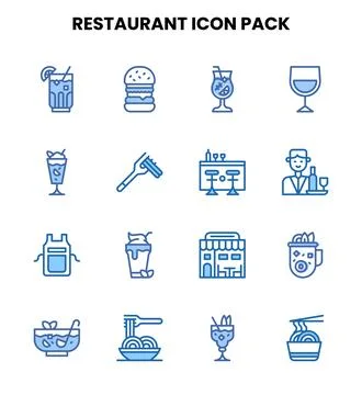 Restaurant Two Colour Vector Icons Pack Stock Illustration