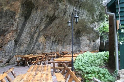 A restaurant under rock Stock Photos