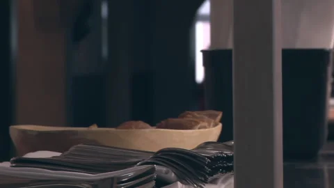 Restaurant Utensils on counter Stock Footage 135766086