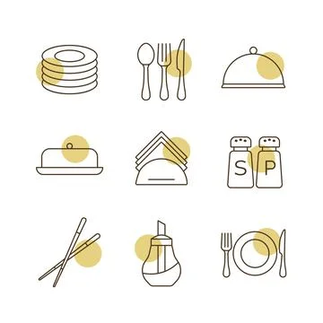 Restaurant vector icon set. Serving food sign Stock Illustration