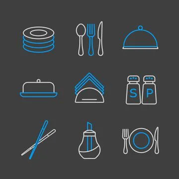 Restaurant vector icon set. Serving food sign Stock Illustration