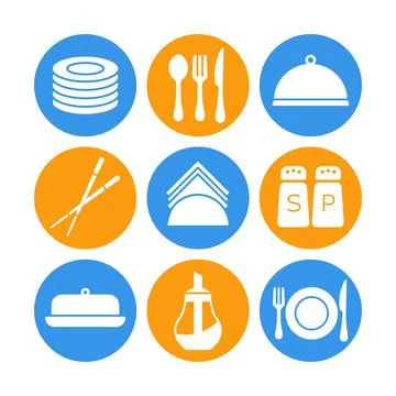 Restaurant vector icon set. Serving food sign Stock Illustration