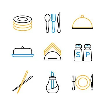 Restaurant vector icon set. Serving food sign Stock Illustration
