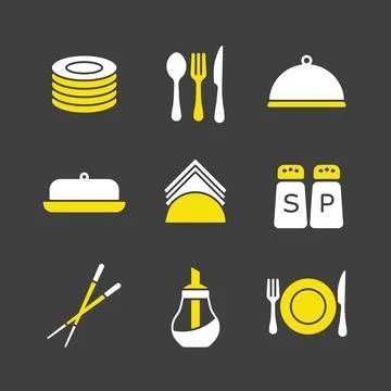 Restaurant vector icon set. Serving food sign Stock Illustration