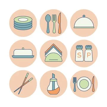 Restaurant vector icon set. Serving food sign Stock Illustration