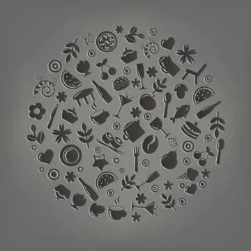 Restaurant vector icons in form of sphere Stock Illustration