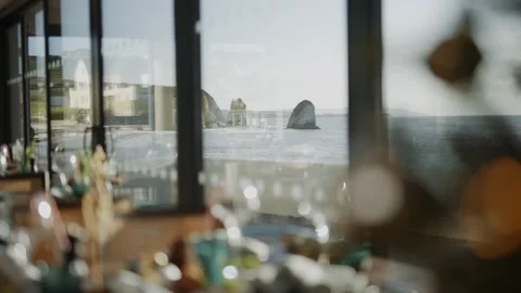 A restaurant with a view of the ocean Stock Footage 295993834