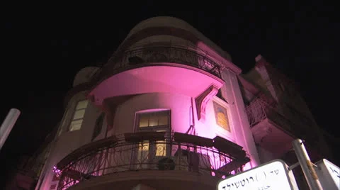 Restaurant View Tel Aviv Night  Stock Footage 25180847
