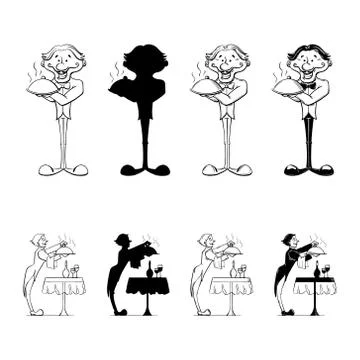 Restaurant waiter, two characters. Stock Illustration