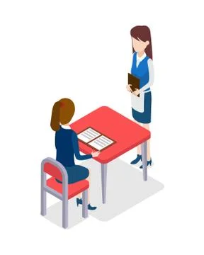 At Restaurant. Waitress in Uniform Taking Oder Stock-Illustration
