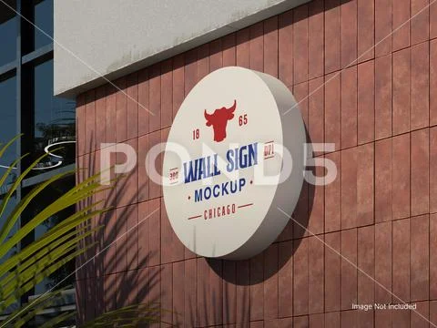 Restaurant Wall Sign Mockup on a Brick Wall Plantilla PSD