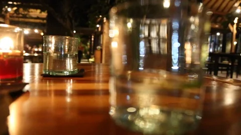 Restaurant water glasses dinner night Stock Footage