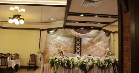 Restaurant Wedding Flowers Interior. Stock Footage 51447630