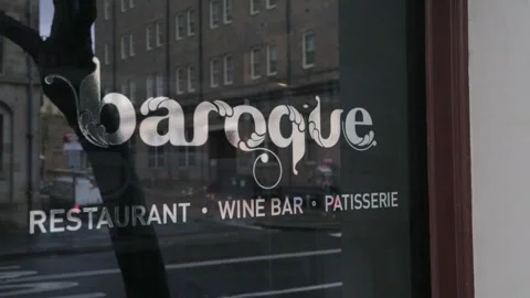 Restaurant Window Signage with Street Reflection in The Rocks, Sydney, Australia Stock Footage 345742837