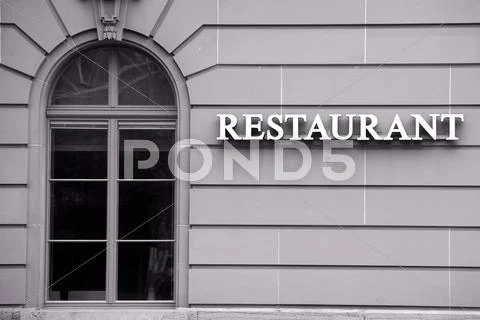 Restaurant Windows Along The Text Medium Telephoto Lens On Tripod Mounted Camera Stock Photos
