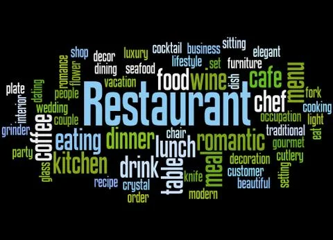 Restaurant, word cloud concept Illustrazione stock