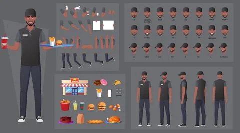 Restaurant Worker Character Creation and Animation Pack, Black Man Wearing Work Stock Illustration