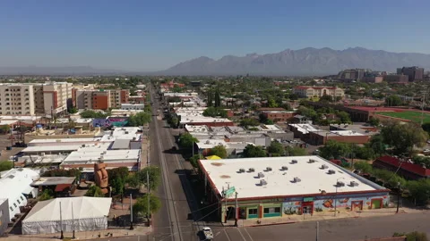 Restaurants and bars during daytime in Tucson Arizona, drone shot. Stock Footage 164342146