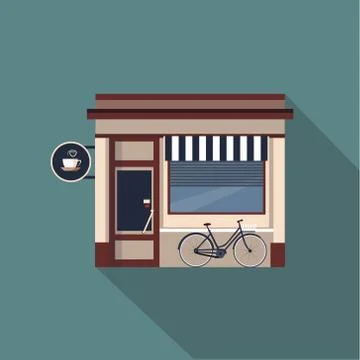 Restaurants and shops facade, storefront vector detailed flat Stock Illustration