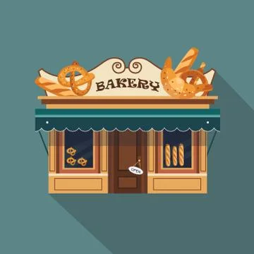 Restaurants and shops facade, storefront vector detailed flat Ilustración de archivo