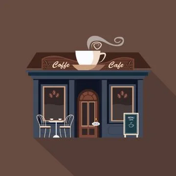 Restaurants and shops facade, storefront vector detailed flat Stock Illustration