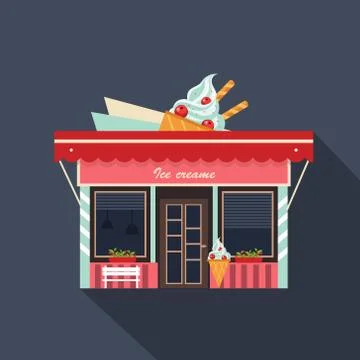 Restaurants and shops facade, storefront vector detailed flat Ilustración de archivo