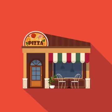 Restaurants and shops facade, storefront vector detailed flat Ilustración de archivo