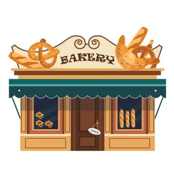 Restaurants and shops facade, storefront vector detailed flat Stock Illustration