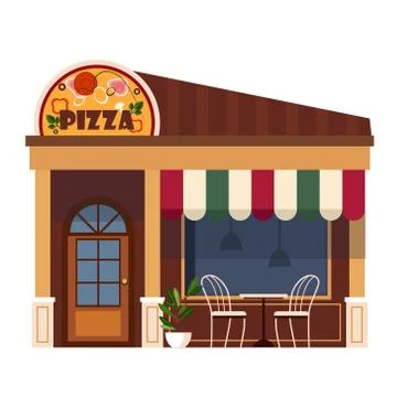 Restaurants and shops facade, storefront vector detailed flat Stock Illustration
