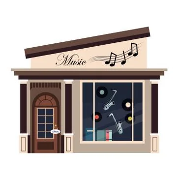 Restaurants and shops facade, storefront vector detailed flat Stock Illustration