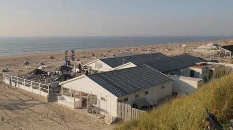 Restaurants on beach,Zandvoort,Netherlands Stock Footage