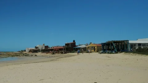 Restaurants facing the beach in Cabo Polonio. Stock Footage 87721728