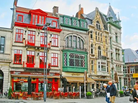 The restaurants in old edifices, Sint-Baafsplein square, on May 26, 2011 in   Stock Photos