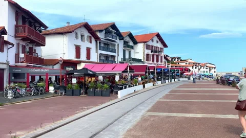 Restaurants on the quayside of the Socoa beach in Ciboure, France  Stock Footage 250963553