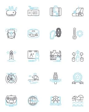 Restful break linear icons set. Serenity, Tranquility, Relaxation, Rejuvenation Stock Illustration