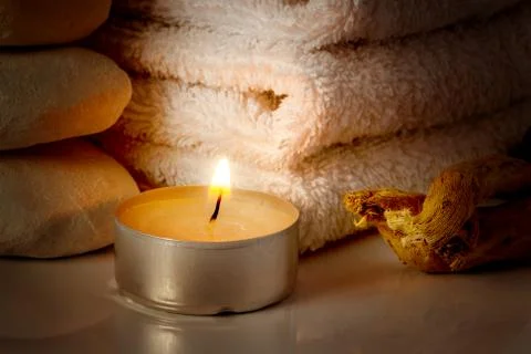 Restful image of burning candle Stock Photos