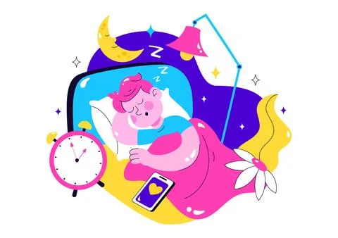 Restful Sleep Vector Illustration featuring a Sweet Dream Scene with Happy .. Stock Illustration
