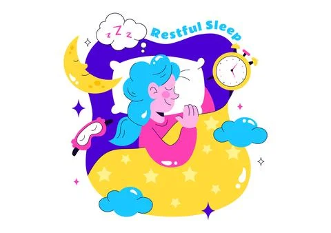 Restful Sleep Vector Illustration featuring a Sweet Dream Scene with Happy .. Stock Illustration