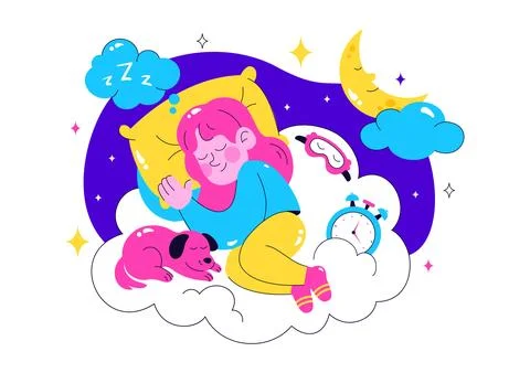 Restful Sleep Vector Illustration featuring a Sweet Dream Scene with Happy .. Stock Illustration