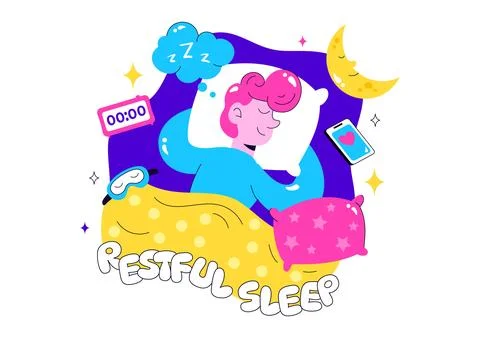 Restful Sleep Vector Illustration featuring a Sweet Dream Scene with Happy .. Stock Illustration
