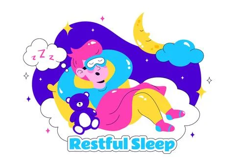 Restful Sleep Vector Illustration featuring a Sweet Dream Scene with Happy .. Stock Illustration