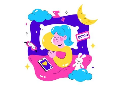 Restful Sleep Vector Illustration featuring a Sweet Dream Scene with Happy .. Stock Illustration