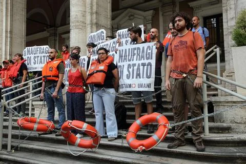 "Restiamo Umani (We remain Human)" network activists, Rome, Italy - 11 Jul 2018 Stock Photos