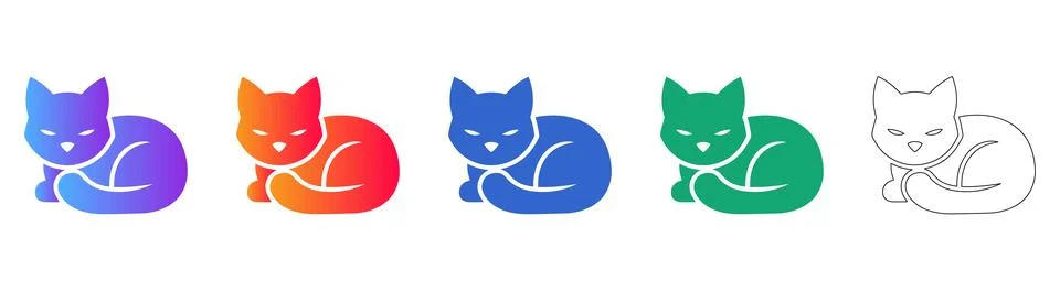 Resting Cat Icons Set in Gradient Colors Illustrazione stock