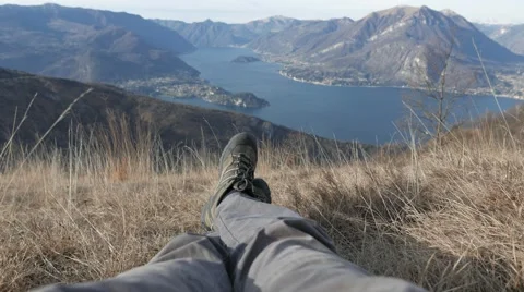 Resting in the mountains with a beautiful view Stock Footage 59575620