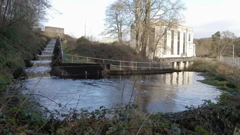 Resting pool on the salmon ladder or fish pass, at Earlstoun Power Station Stock Footage 148042426